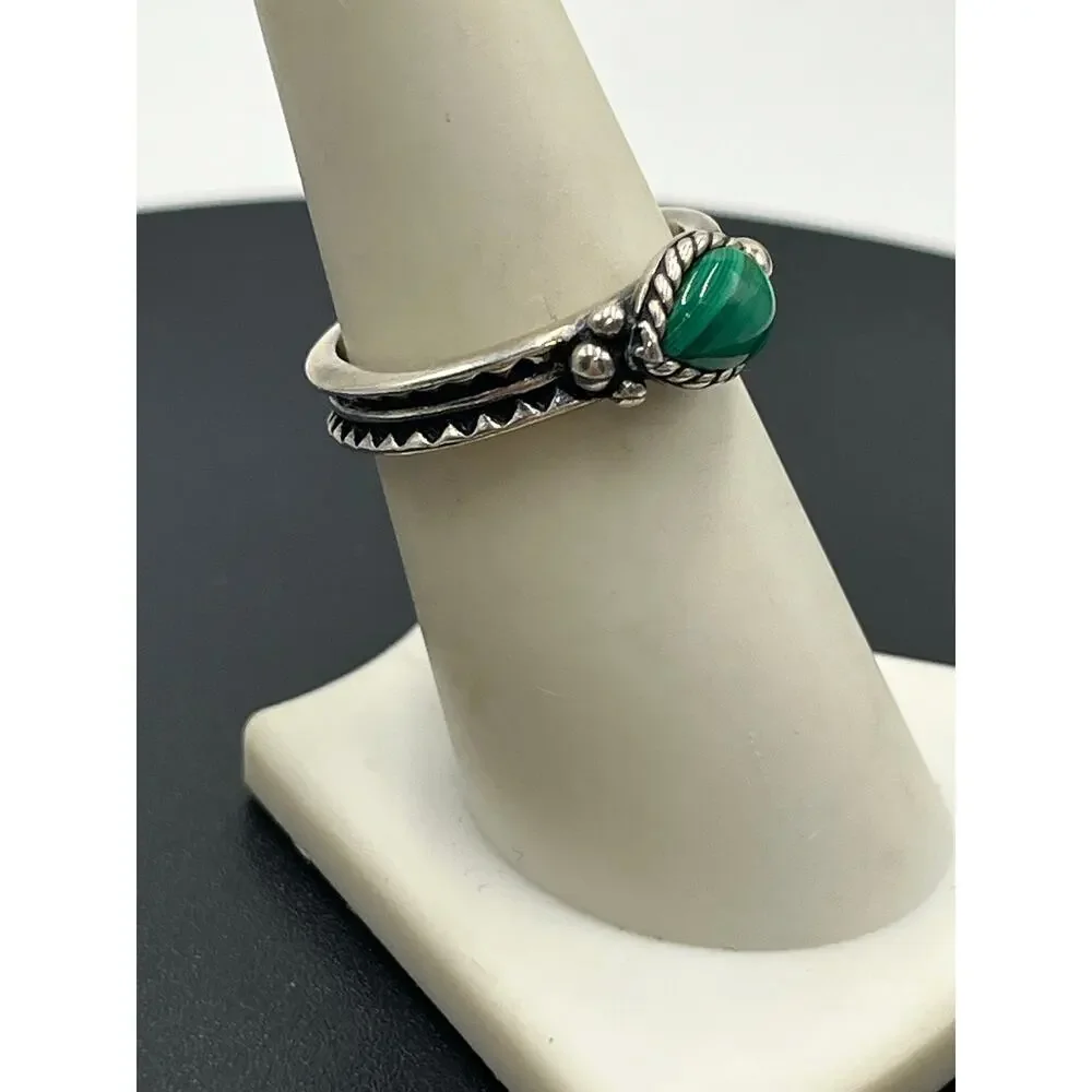 CAROLYN POLLACK‎ 925 Silver Vintage Tear Drop Malachite Band Ring Sz 7.5